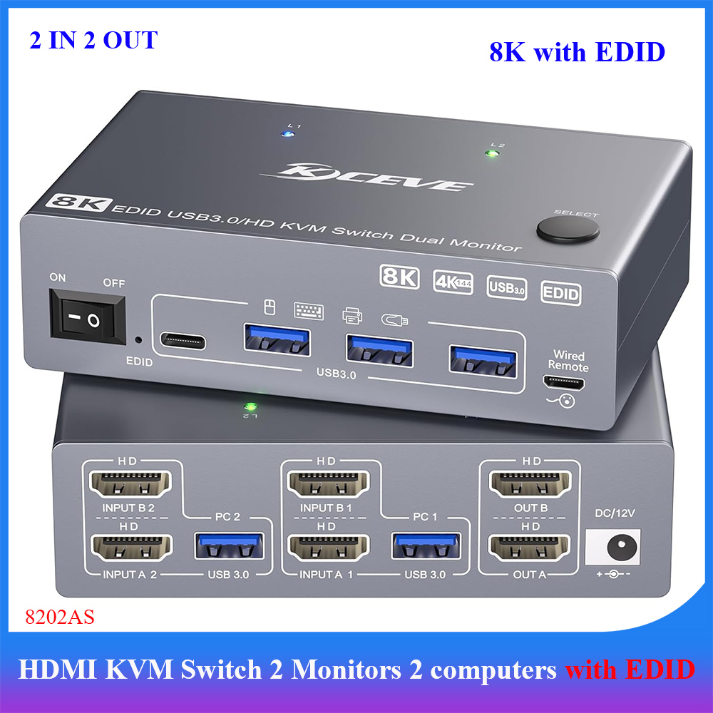 Kvm Switch Dual Monitor - KVM-переключатель 8K для 2 мониторов и