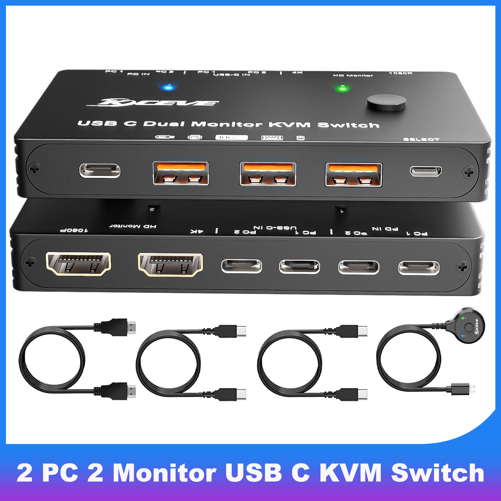 Kvm Switch Dual Monitor - 4K/1080P при 60 Гц USB C