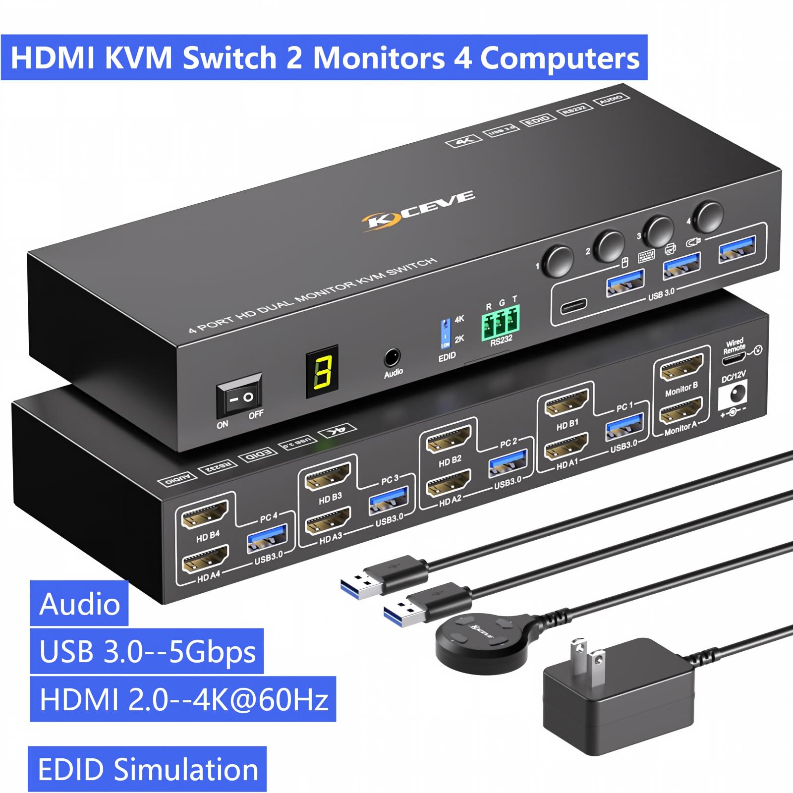 Kvm Switch Dual Monitor - HDMI KVM-переключатель для 2 мониторов и